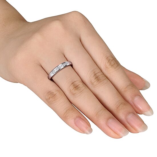 Womens 2MM 1/10 CT. T.W. Natural White Diamond Sterling Silver Wedding Band