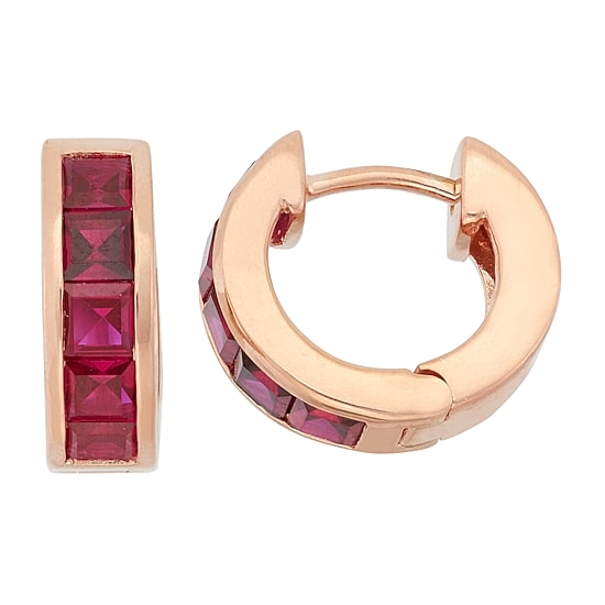 Womens Lab Created Red Ruby 14K Rose Gold Over Silver 12mm Hoop Earrings