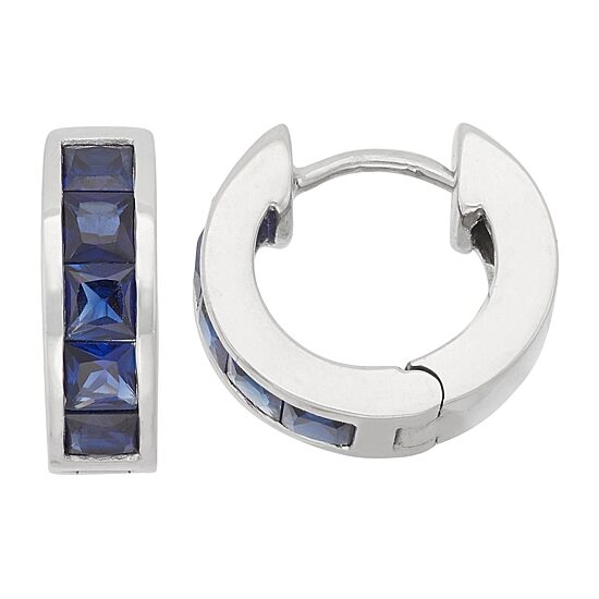 Womens Lab Created Blue Sapphire Sterling Silver 12mm Hoop Earrings