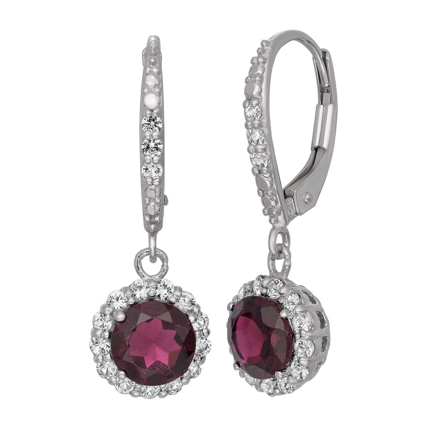 Womens Genuine Red Garnet Sterling Silver Round Drop Earrings