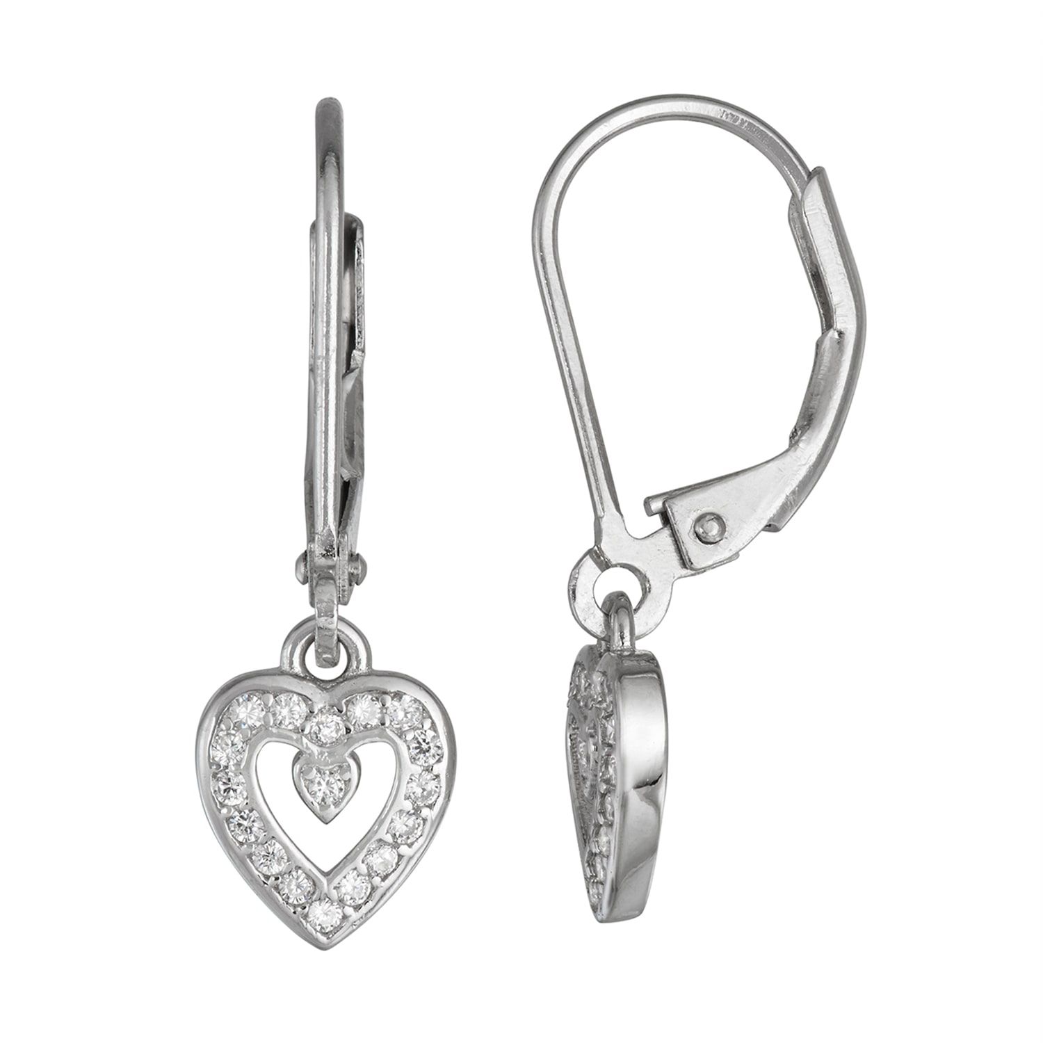 Girls Lab Created Cubic Zirconia Sterling Silver Heart Drop Earrings