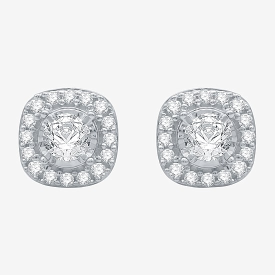 5/8 CT. T.W. Natural White Diamond 10K Gold 8.2mm Round Cushion Stud Earrings