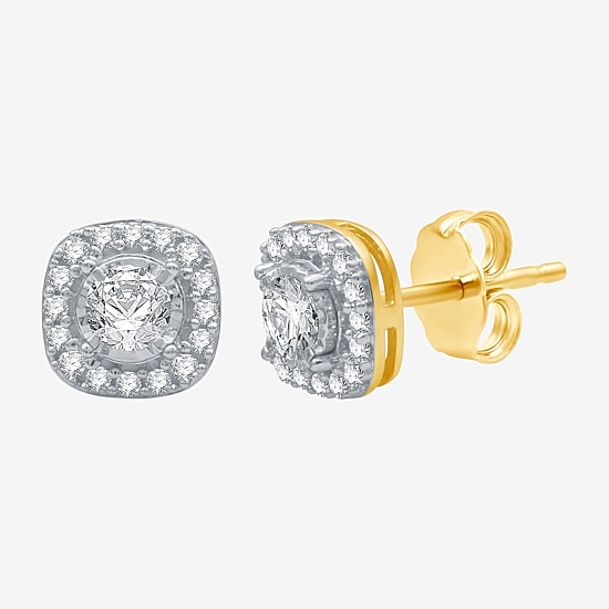 5/8 CT. T.W. Natural White Diamond 10K Gold 8.2mm Round Cushion Stud Earrings