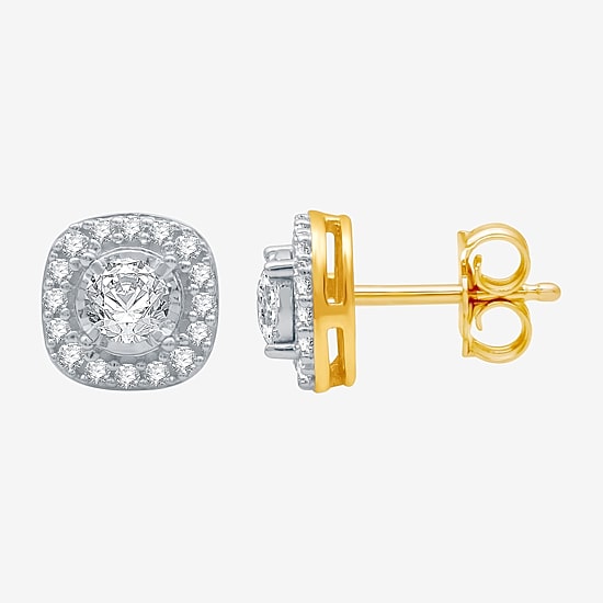 5/8 CT. T.W. Natural White Diamond 10K Gold 8.2mm Round Cushion Stud Earrings