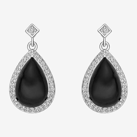 Womens Genuine Black Onyx Sterling Silver Drop Earrings