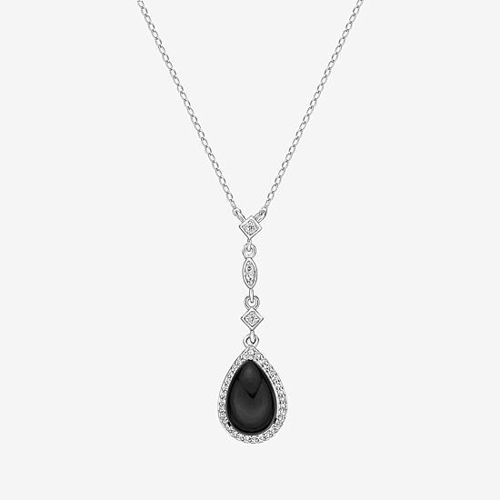 Womens Black Onyx Sterling Silver 18 Inch Y Necklace