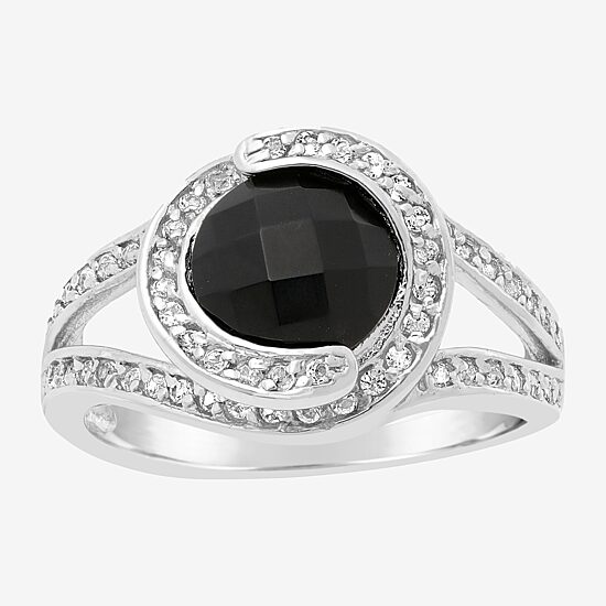 Womens Genuine Black Onyx Sterling Silver Cocktail Ring