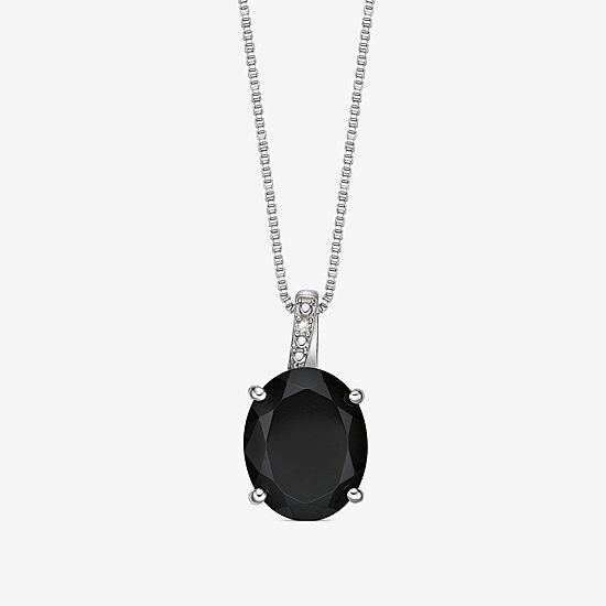 Womens Diamond Accent Genuine Black Onyx Sterling Silver 18 Inch Pendant Necklace