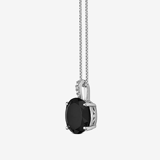 Womens Diamond Accent Genuine Black Onyx Sterling Silver 18 Inch Pendant Necklace
