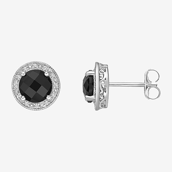 Diamond Accent Genuine Black Onyx Sterling Silver 10mm Stud Earrings