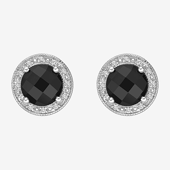 Diamond Accent Genuine Black Onyx Sterling Silver 10mm Stud Earrings