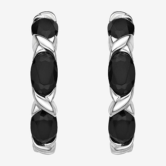 Womens Genuine Black Onyx Sterling Silver 22mm Hoop Earrings