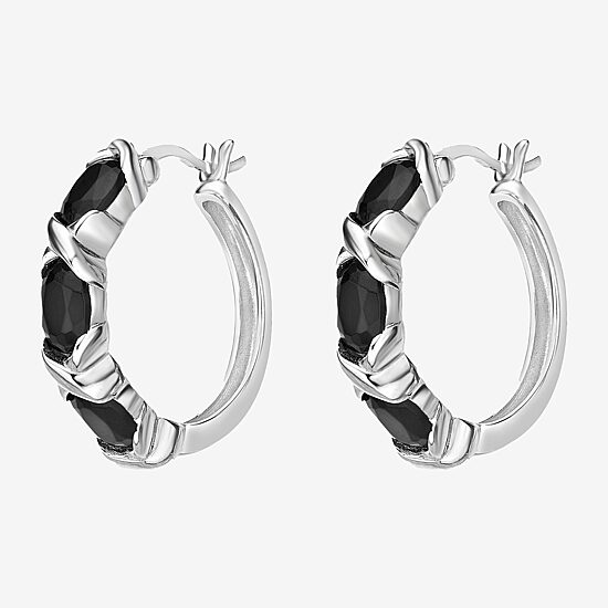 Womens Genuine Black Onyx Sterling Silver 22mm Hoop Earrings