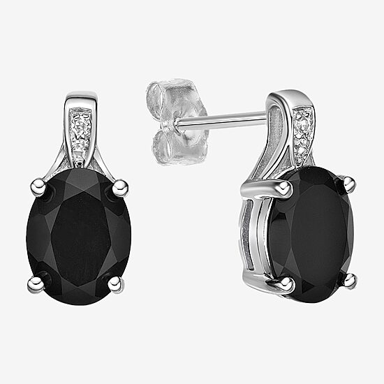 Womens Diamond Accent Genuine Black Onyx Sterling Silver Drop Earrings