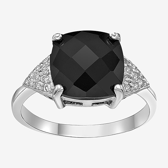 Womens Genuine Black Onyx Sterling Silver Cocktail Ring