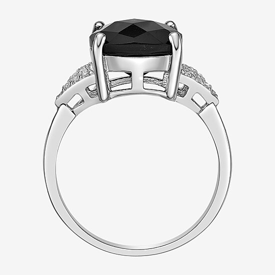 Womens Genuine Black Onyx Sterling Silver Cocktail Ring