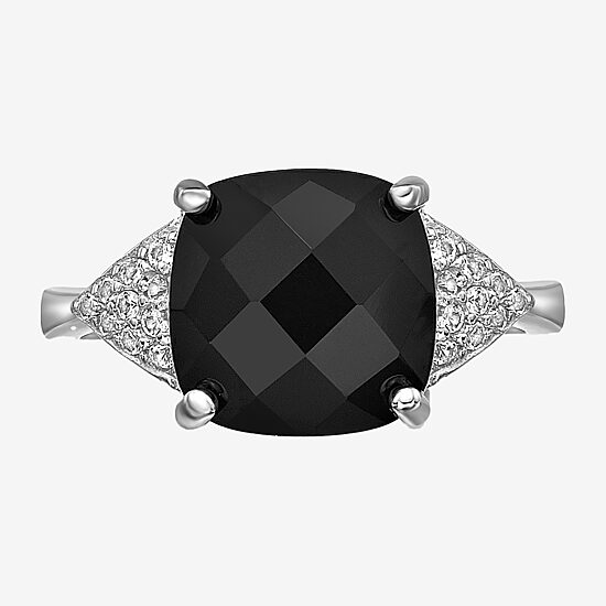 Womens Genuine Black Onyx Sterling Silver Cocktail Ring