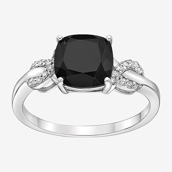 Womens  Genuine Black Onyx & 1/10 CT. T.W. Genuine Diamond Sterling Silver Cocktail Ring