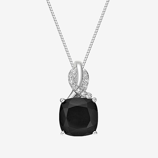 Womens Diamond Accent Genuine Black Onyx Sterling Silver 18 Inch Pendant Necklace