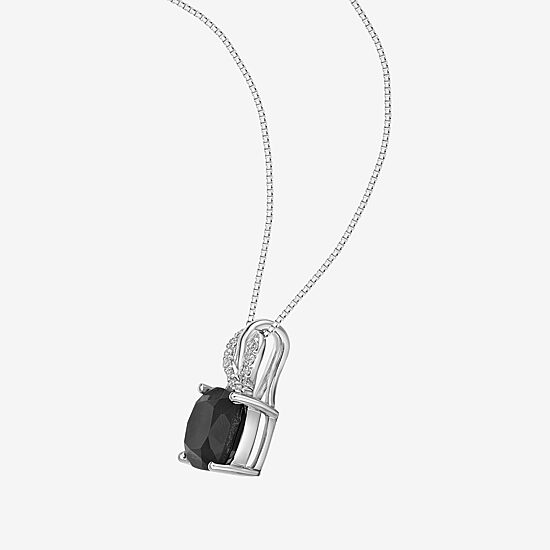 Womens Diamond Accent Genuine Black Onyx Sterling Silver 18 Inch Pendant Necklace