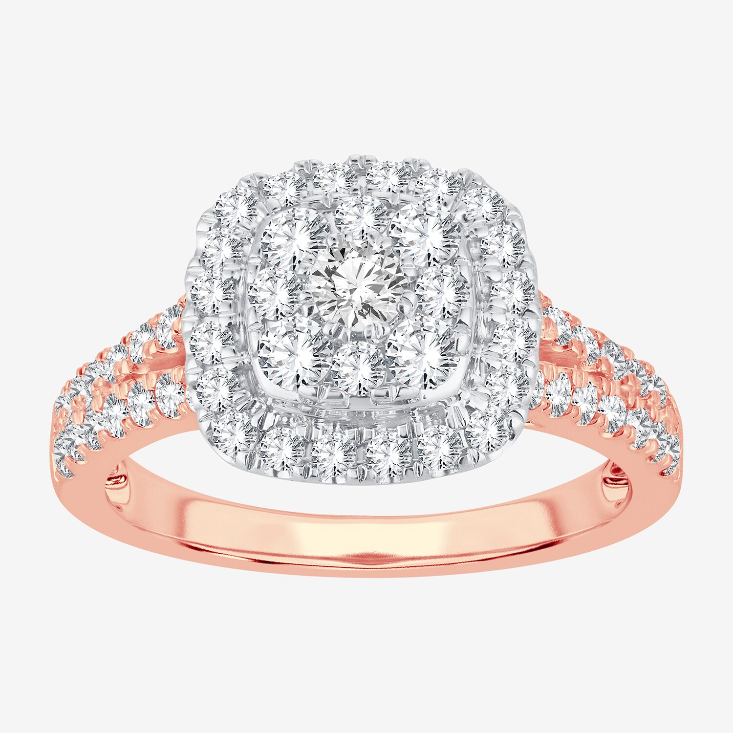 (H-I / I1) Womens 1 CT. T.W. Lab Grown White Diamond 10K or 14K Gold Cushion Side Stone Halo Engagement Ring