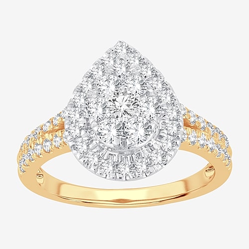 (H-I / I1) Womens 1 CT. T.W. Lab Grown White Diamond 10K or 14K Gold Pear Side Stone Halo Engagement Ring, 8, Yellow
