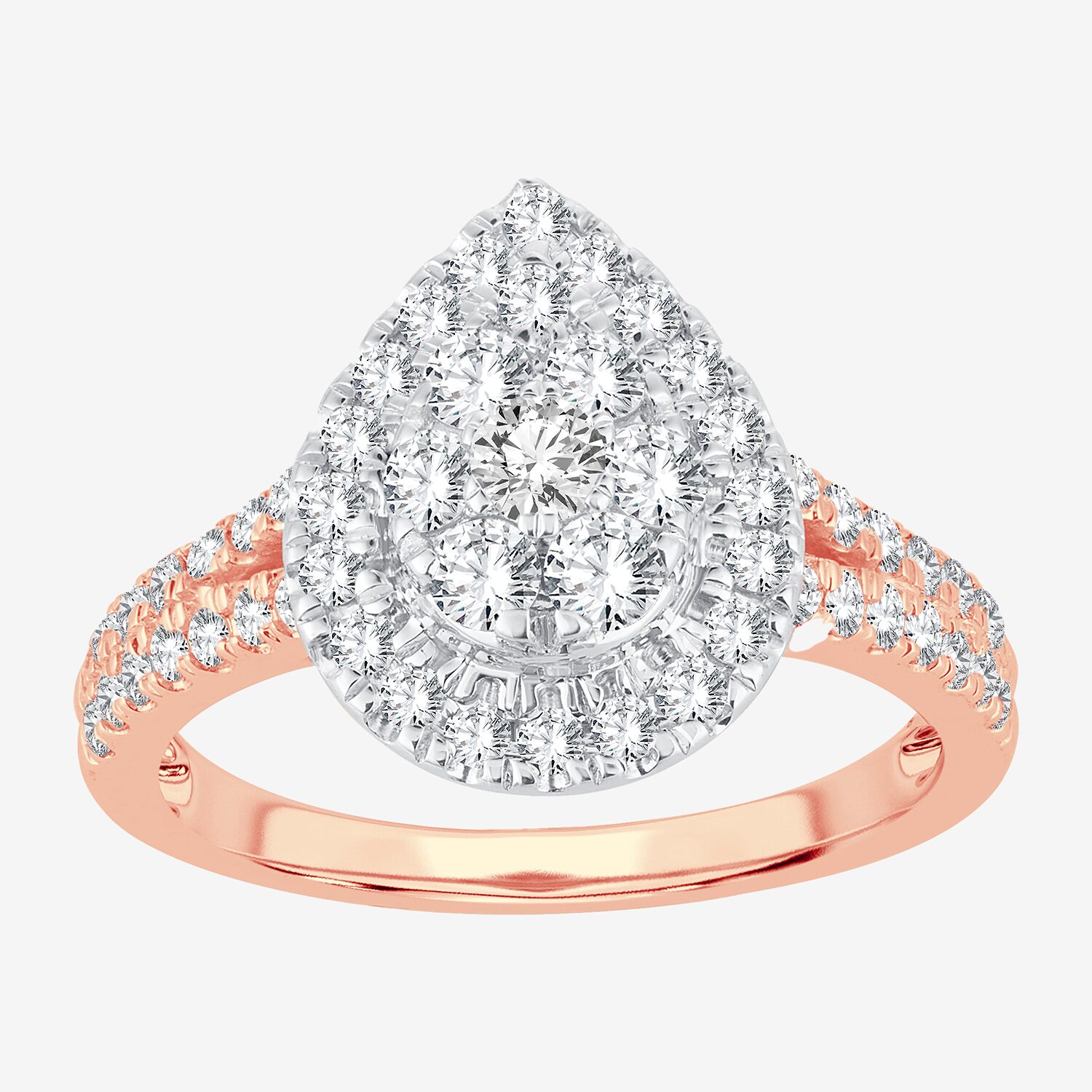 (H-I / I1) Womens 1 CT. T.W. Lab Grown White Diamond 10K or 14K Gold Pear Side Stone Halo Engagement Ring