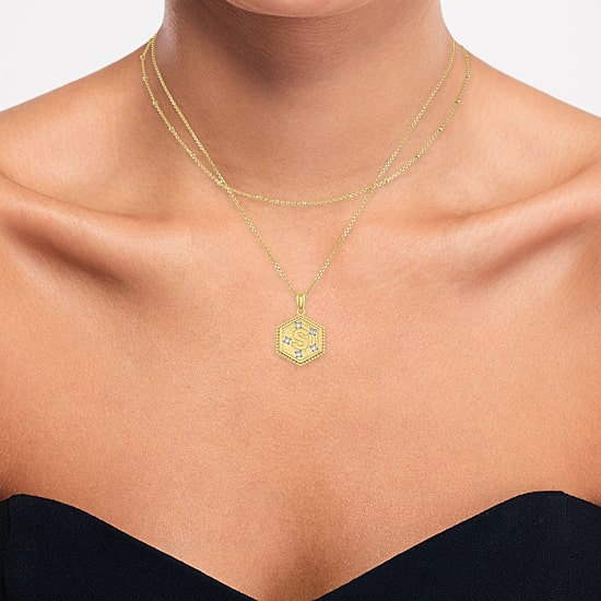 Intial "A" Womens Diamond Accent Natural White Diamond 14K Gold Over Silver 2-pc. Necklace Set