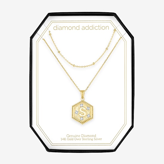 Intial "A" Womens Diamond Accent Natural White Diamond 14K Gold Over Silver 2-pc. Necklace Set