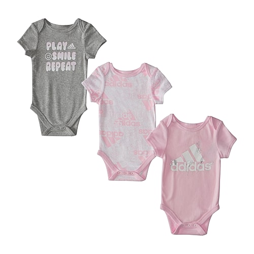 adidas Baby Girls Round Neck Short Sleeve Active 3-pc. Bodysuit, 3 Months, Pink