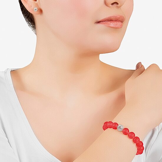 Silver Treasures Bracelet & Stud Earring Genuine Stone Womens Red Sterling Silver 2-pc. Jewelry Set