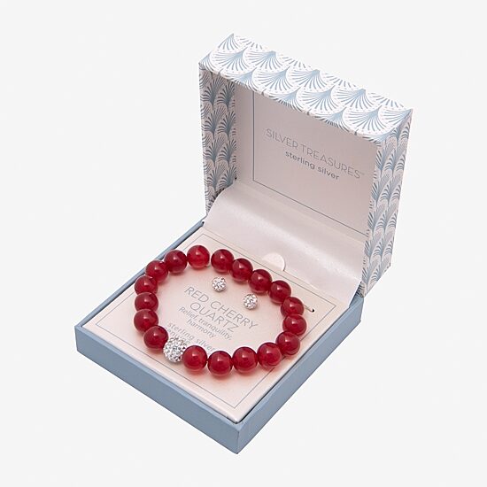Silver Treasures Bracelet & Stud Earring Genuine Stone Womens Red Sterling Silver 2-pc. Jewelry Set
