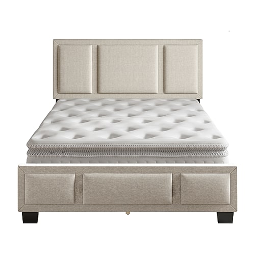 Asstd National Brand Boyd Sleep Triptych Upholstered Linen Platform Bed Frame With Adjustable Headboard In White