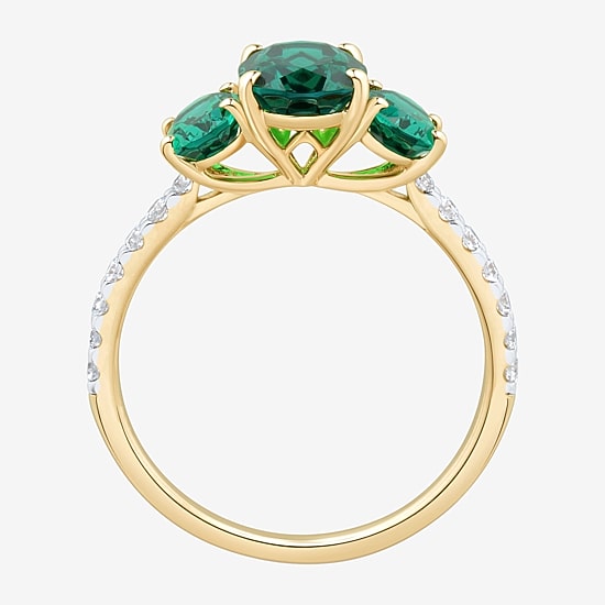 Womens Gemstone & 1/5 CT. T.W. Lab Grown Diamond 10K White Gold 3-Stone Side Stone Cocktail Ring