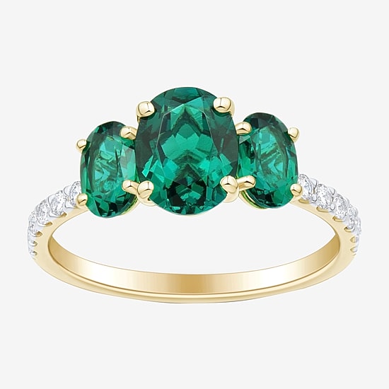 Womens Gemstone & 1/5 CT. T.W. Lab Grown Diamond 10K White Gold 3-Stone Side Stone Cocktail Ring