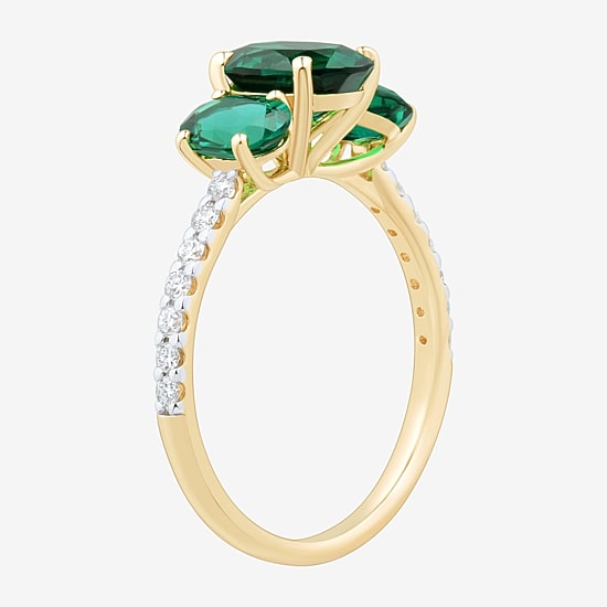 Womens Gemstone & 1/5 CT. T.W. Lab Grown Diamond 10K White Gold 3-Stone Side Stone Cocktail Ring