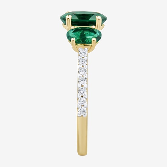 Womens Gemstone & 1/5 CT. T.W. Lab Grown Diamond 10K White Gold 3-Stone Side Stone Cocktail Ring