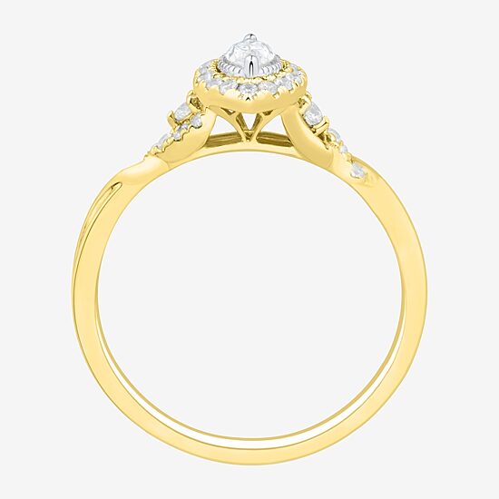 (H-I / Si1-Si2) Womens 1/3 CT. T.W. Lab Grown White Diamond 10K Gold Marquise Side Stone Halo Engagement Ring