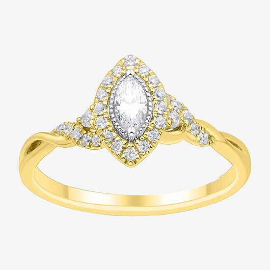 (H-I / Si1-Si2) Womens 1/3 CT. T.W. Lab Grown White Diamond 10K Gold Marquise Side Stone Halo Engagement Ring