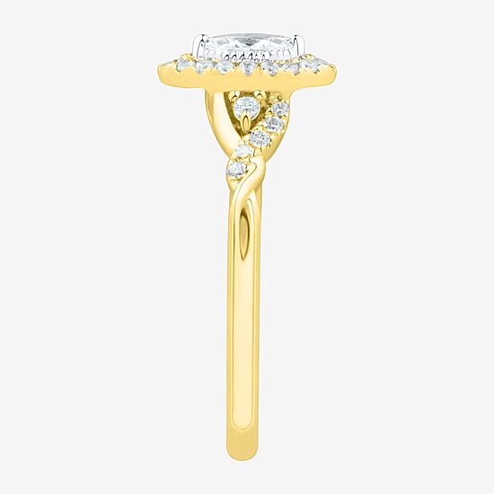(H-I / Si1-Si2) Womens 1/3 CT. T.W. Lab Grown White Diamond 10K Gold Marquise Side Stone Halo Engagement Ring