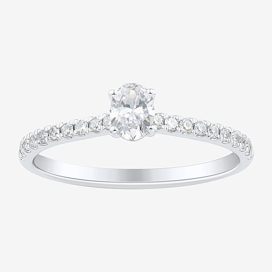 (H-I / Si1-Si2) Womens 1/2 CT. T.W. Lab Grown White Diamond 10K Gold Oval Side Stone Engagement Ring