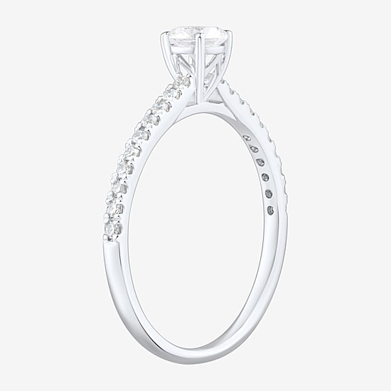 (H-I / Si1-Si2) Womens 1/2 CT. T.W. Lab Grown White Diamond 10K Gold Oval Side Stone Engagement Ring