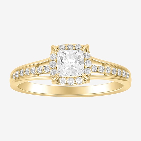 (H-I / Si1-Si2) Womens 3/4 CT. T.W. Lab Grown White Diamond 10K Gold Side Stone Halo Engagement Ring