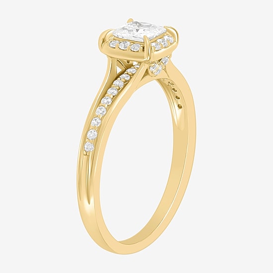 (H-I / Si1-Si2) Womens 3/4 CT. T.W. Lab Grown White Diamond 10K Gold Side Stone Halo Engagement Ring