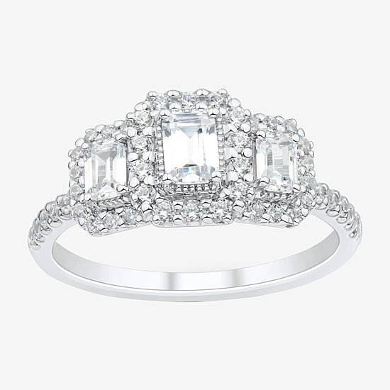 Love Lives Forever (H-I / Si1-Si2) Womens 1 CT. T.W. Lab Grown White Diamond 10K Gold Side Stone 3-Stone Engagement Ring