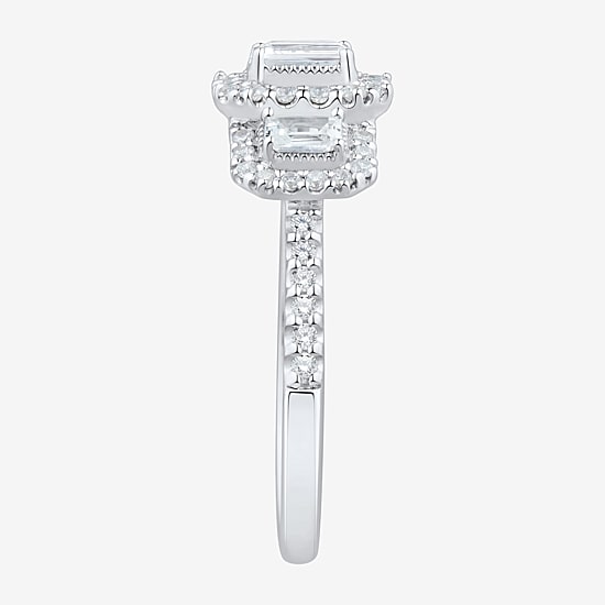 Love Lives Forever (H-I / Si1-Si2) Womens 1 CT. T.W. Lab Grown White Diamond 10K Gold Side Stone 3-Stone Engagement Ring