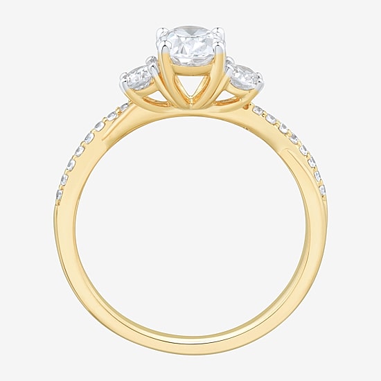 Love Lives Forever (H-I / Si1-Si2) Womens 1 CT. T.W. Lab Grown White Diamond 10K Gold Oval Side Stone 3-Stone Engagement Ring