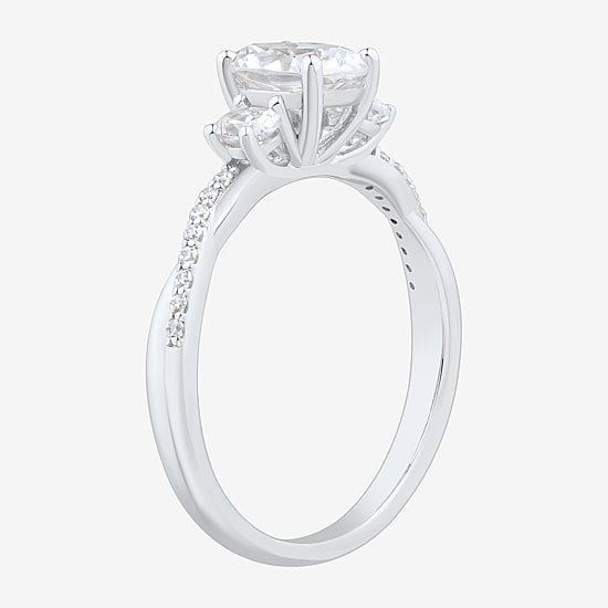 Love Lives Forever (H-I / Si1-Si2) Womens 1 CT. T.W. Lab Grown White Diamond 10K Gold Oval Side Stone 3-Stone Engagement Ring