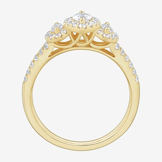 Love Lives Forever (H-I / Si1-Si2) Womens 1 CT. T.W. Lab Grown White Diamond 10K Gold Marquise Side Stone 3-Stone Engagement Ring