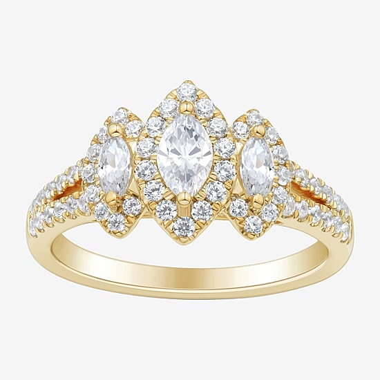 Love Lives Forever (H-I / Si1-Si2) Womens 1 CT. T.W. Lab Grown White Diamond 10K Gold Marquise Side Stone 3-Stone Engagement Ring
